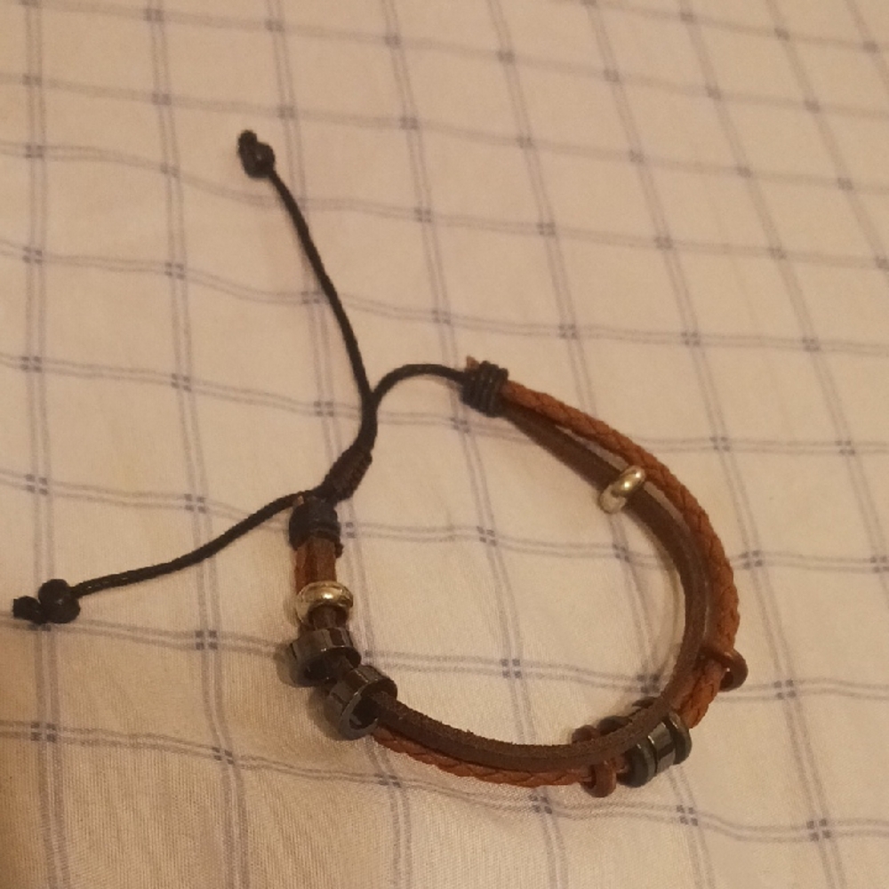 Brown Leather Bracelet with Beads